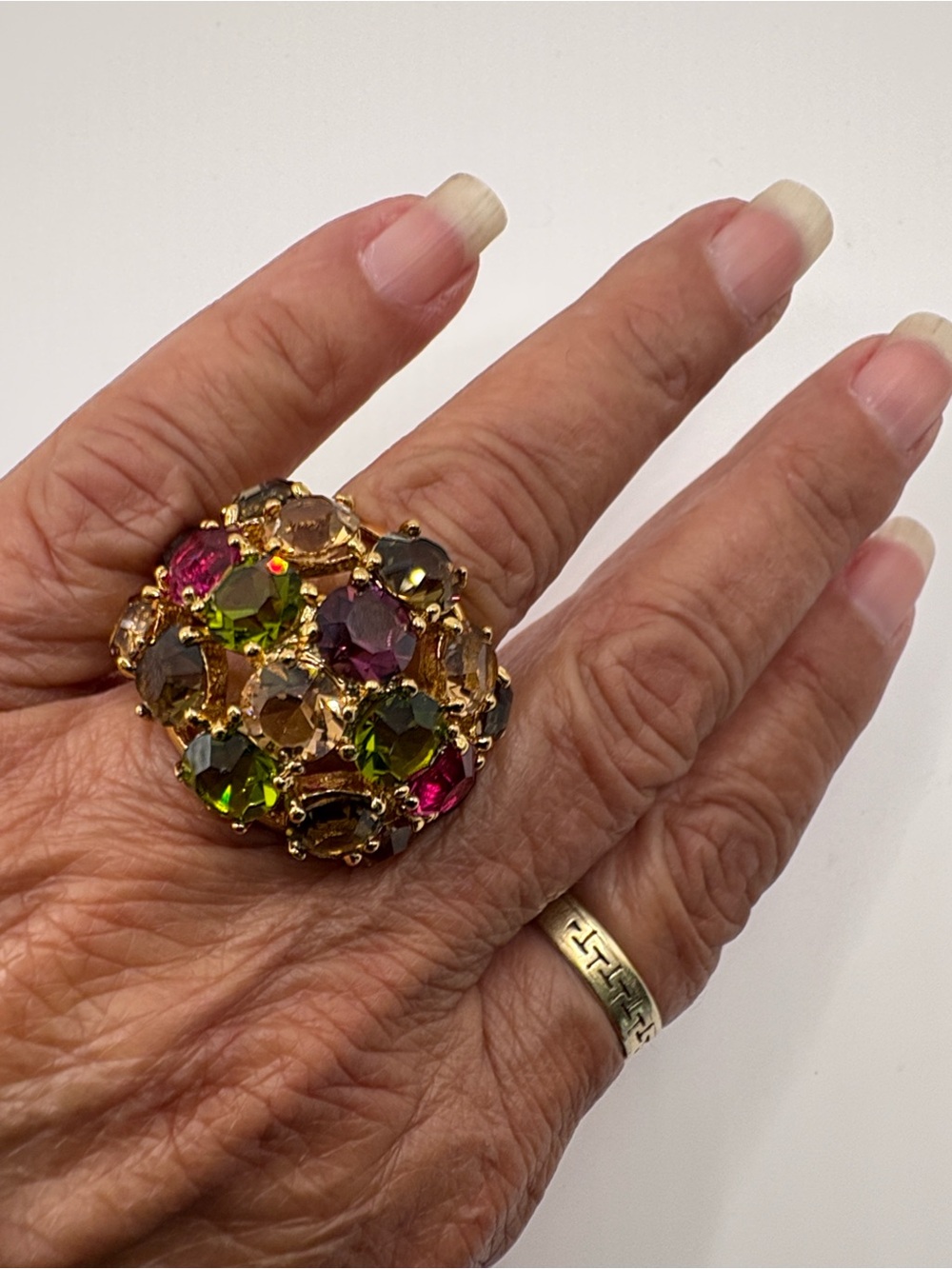 Trina Turk Multicolor Crystal Cocktail Ring in Gold Tone